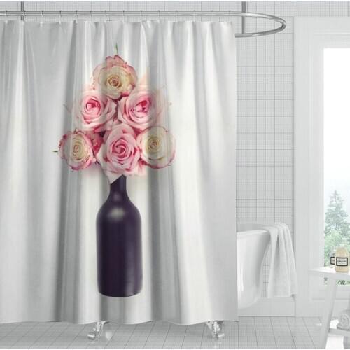A Bottle of Roses Shower Curtain Set with 12 Hooks Bathroom Decoration Washable Polyester Fabric