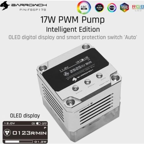Barrowch FBSP17B, 17W PWM Intelligent Pump, OLED Digital Display, DDC Series, Manual And PWM Speed Control Water Cooling Pump