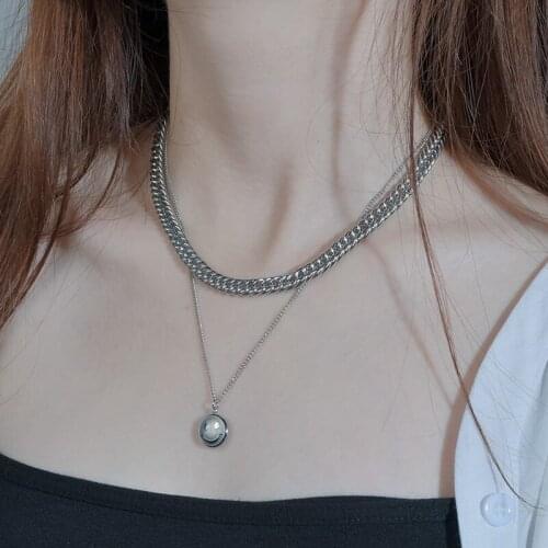 New Fashion Exaggerated Thick Chain Smaile Necklace Double Layer Cool Chain Hip Hop Necklace Short Clavicle Chain Gift