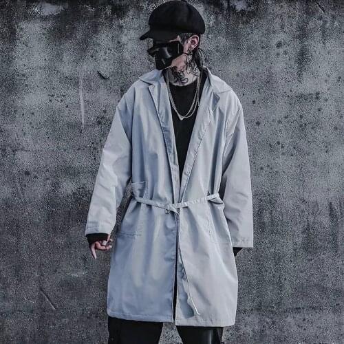 QNPQYX New Autumn Men Jackets Fashion Brand Mid-length Windbreaker Mens Korean Loose Trend Solid Color Bandage Thin Coat Jacket