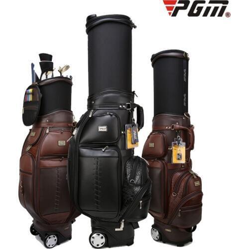 PGM Mens Golf Bag Microfiber Leather Waterproof Wheeled Golf Standard Ball Bag Durable Golf Carry Bag Could Holds 13 Clubs