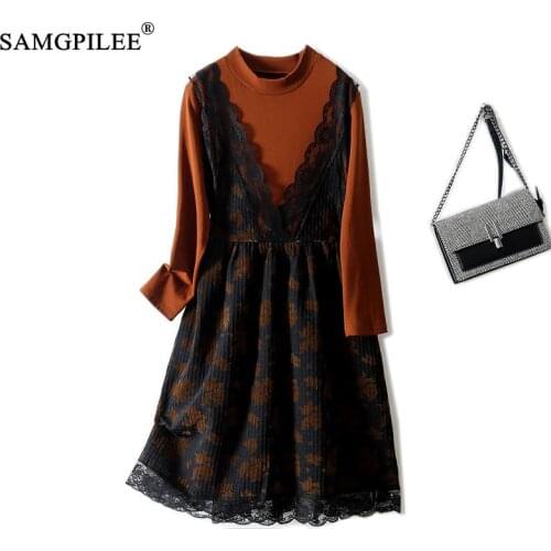 Dress Women Wrist Sleeve Fake Two Piece Elegant O Neck Female Office Sweet Sexy Mini Korean Girls Autumn Patchwork Chic Dresses