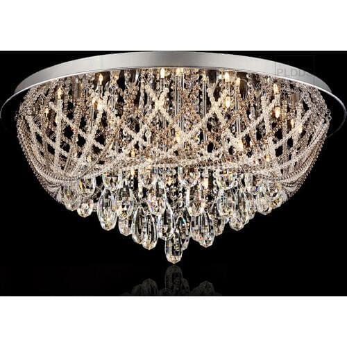 Luxury European 31.5" Stainless Steel Top crystal Hanging living room ceiling lamp morden Restaurant Ball Room ceiling lamp