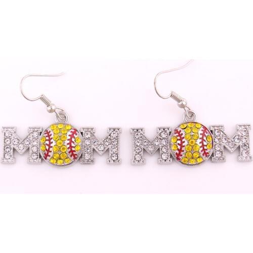 Earring For Female Great Design MOM Shape Baseball Pattern And Sparkling Crystals Rhodium Plated Provide Dropshipping