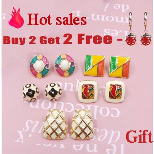 Retro Drip Oil Painting Stud Earrings S925 Sliver Needle Green Orange Yellow Geometric Stitching Earrings Vingage Palace Jewelry