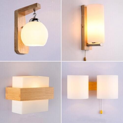 Modern minimalist wooden wall bedroom bedside with solid wood creative study room living room hotel staircase wall lamp LX111203