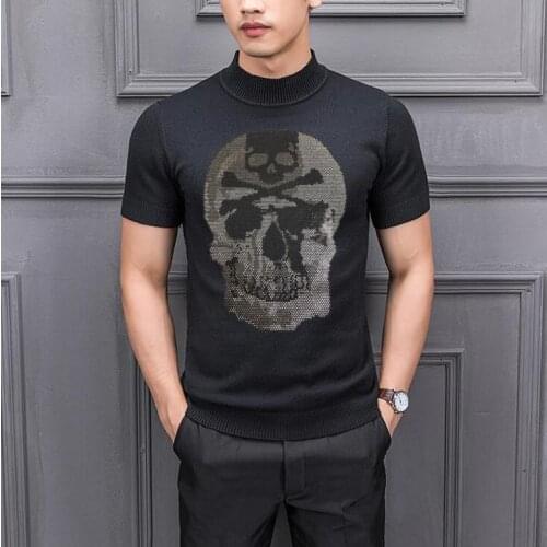 Rhinestones sweaters Autumn Winter Men Top Bottom Sport short Sleeve sweaters Hot drill europe design