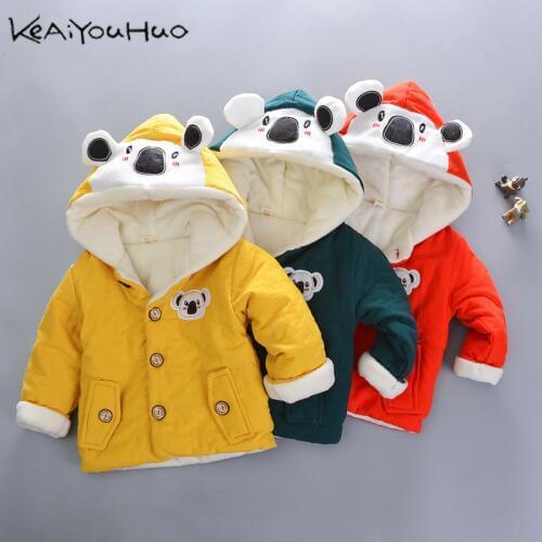 Cold Winter Plus Velvet Baby Girls Coats For Boys Thick Jacket Warm Cotton Toddler Kids Outerwear 1-5 Y Infants Children Clothes
