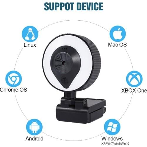 W20 1080P/2K Computer Camera USB Auto Zoom Webcam with Live Beauty Fill Light with Microphone Support Windows for Laptop Desktop