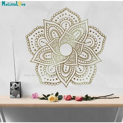 Yoga Lotus Flower Wall Decals Mandala Decor For Home Living Room Stickers Indian Murals Removable YT5450