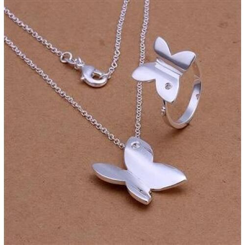 S348 Wholesale, free shipping r jewelry set, fashion jewelry set Smooth Butterfly Ring Necklace Jewelry Set