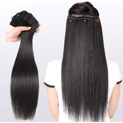 BUQI Clip in One Piece Synthetic Hair Extension 1 Pieces/Set Straight Black Long Natural Machine Made