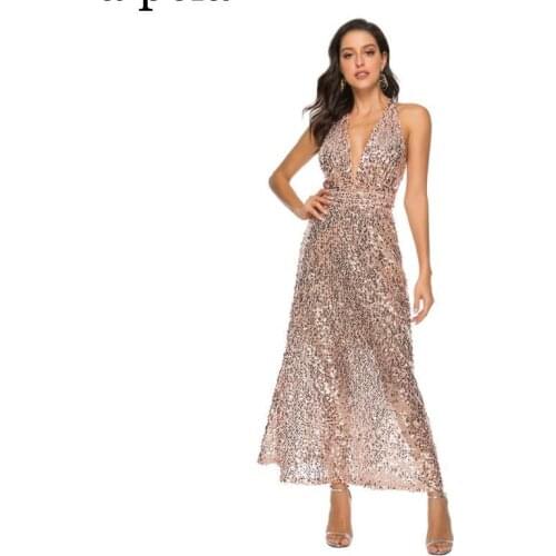 Women Party Dress Sexy Deep V-Neck Sleeveless Backless Sequined Club Long Dress New Fashion Prom Elegant dresses 2020 laipelar
