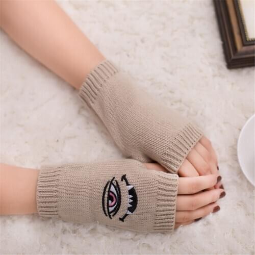 Winter Women Girl Knitted Arm Fingerless Warm Gloves Solid Demon Embroidery Soft Warm Mitten Outdoor Thermal Warm Mittens New