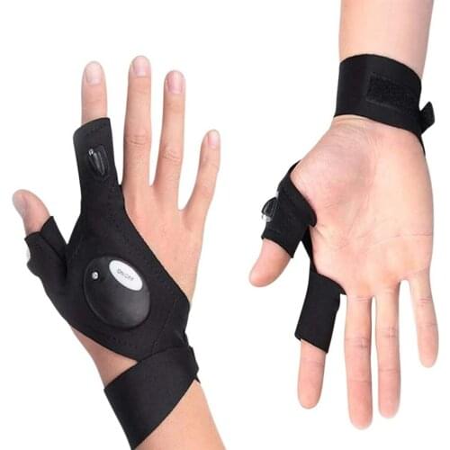 1 Pair Flashlight Gloves 2LEDs Flashlight Strap Glove For Outdoor Night Fishing Auto Repair Made From Soft And Breathable Fabric