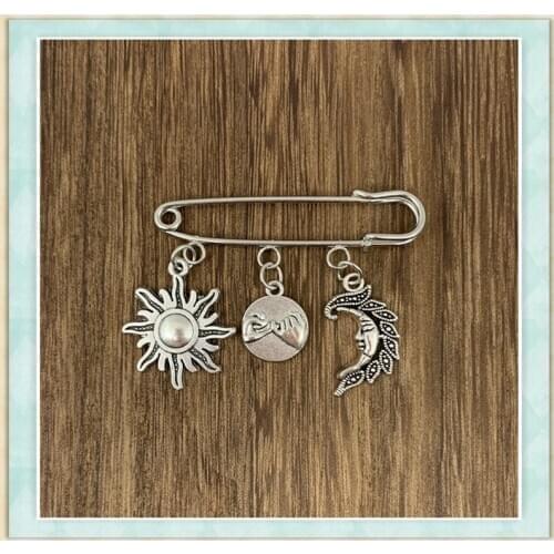 1 Sun Hand in Hand Round Moon Alloy Pendant brooch, gifts for women , brooches for women