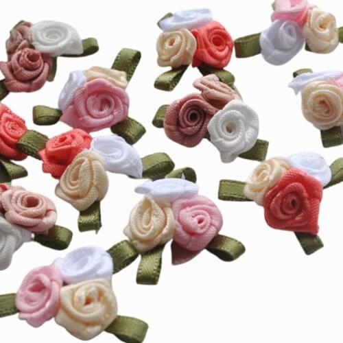 20pcs New Satin Ribbon Rose W/leaf Handicraft Appliques Ornament Accessory Upick