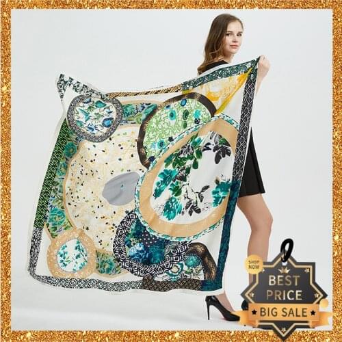 2020 New Print Women Big Scarf 130cm Square Pashmina Twill Silk Feeling Ladies Kerchief Luxury Scarves Hijab Fashion Shawl Wrap