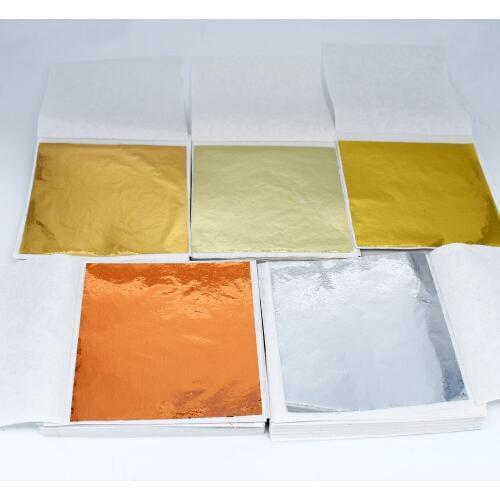 5 colors Taiwan Imitation gold foil Gold and Silver leafing 100 pcs per color total 500 sheets of Gilding Metal Leaf