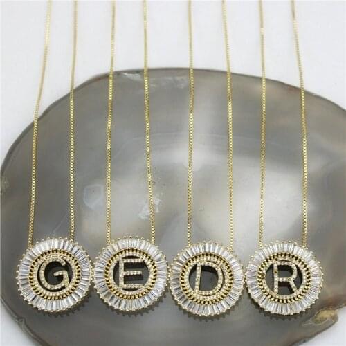 16inch 5pcs/lot High quality chic round shape cz charm big initials jewelry cz necklace,ladies fine jewelry