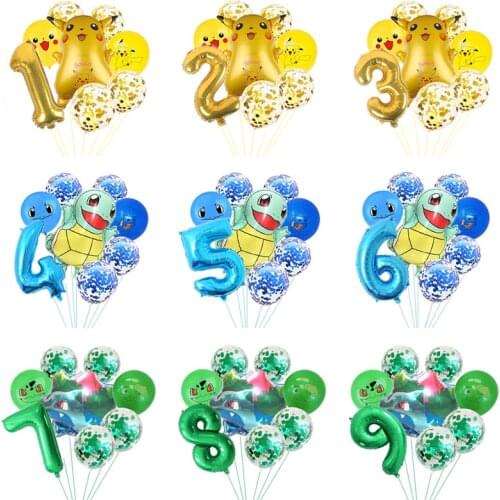 8pcs Pokemon Pikachu Aluminum Balloons Blue Sequins Latex Birthday Party Decoration Childrens Room Wall Decoration Balloon Toys