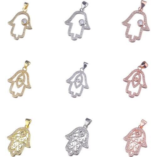 Juya DIY Amulets Bracelet Necklace Making Accessories Micro Pave Zircon Hamsa Hand Of Fatima Charm Pendants Supplis