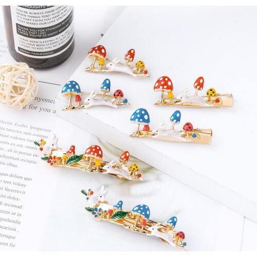 BALANBIU Unique Multicolored Enamel Cute Mushroom Rabbits Brooches&Hairpins For Women Gifts Gold Color Fashion Jewelry Wholesale