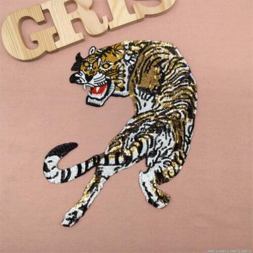Sequints embroidery tiger patch cloth sticker Apliques for DIY coat/bag/garment accessories Parche 1order=1 pc