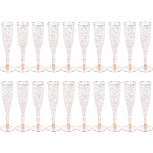 20Pcs/Set Gold Glitter Plastic Champagne Flutes Disposable Cups Toasting Glasses Wedding Baby Shower Party Supplies