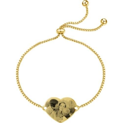 Zciti Custom Stainless Steel Engrave Name Picture Bracelet Personalized Adjustable Box chain Heart Bracelets For Women Birthday