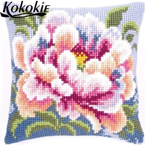 Decorative cushion embroider needlework kits flower throw pillow cross stitch pillow kits cotton embroidery yarn pillowcase
