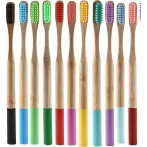 20PC Eco Friendly Wood Toothbrush Rainbow Color Bamboo ToothBrush bamboo Fibre Wooden Handle Tooth Whitening Brush