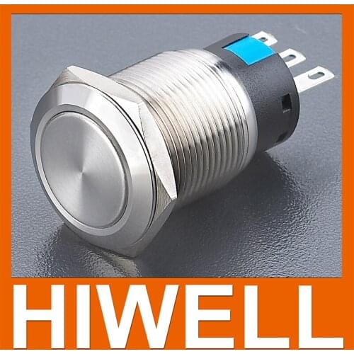 Stainless steel pushbutton switch 19mm 1NO1NC latching type