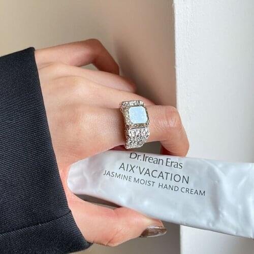 Korea Dongdaemun perfect 925 sterling silver crystal fireworks ring lava texture opening heavy industry single ring set