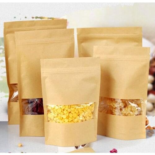 Kraft Paper Bag Zip Lock Bag with Window Gift Bag Tea Packaging Food Stand Up Pouches Zipper Kraft Bag 100pcs/lot