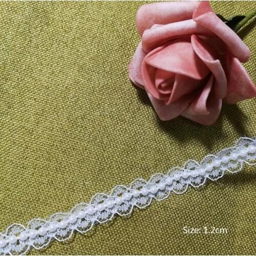 1Yards 3D White Beaded Trim Lace Fabric High Quality Lace Bead 1.2cm Sewing Guipure Beads Lace Ribbon Dress Decor Crafts PE17