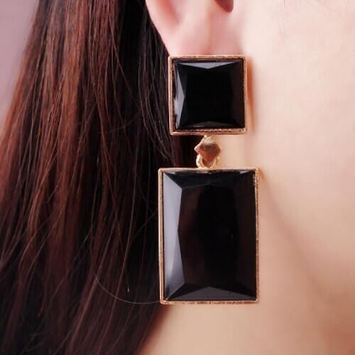 Square Earrings for Women 2020 Blue Black Gold Big Geometric Metal Statement Drop Earrings Long Fashion Jewelry Elegant