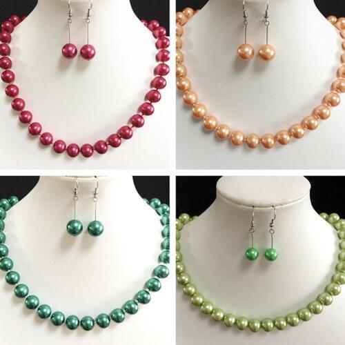 Fashion shell 8-14mm multicolor round simulated-pearl beads diy charming clasp necklace earrings jewelry making 18 inch B1012