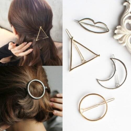 Fashion Metal Leaf Hair Clip Barrettes Hairpin Barrette Hair Claws Women Girls Trend Charm Moon Round Triangle
