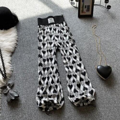 Korobov 2021 New Women Hit Color Patchwork Streetwear Trousers High Waist Wide Leg Pants Preppy Style Lantern Pants