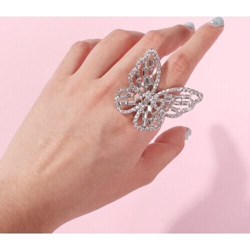 New design fashion jewelry opening high-grade copper inlaid zircon butterfly ring luxury shiny cocktail party ring for women
