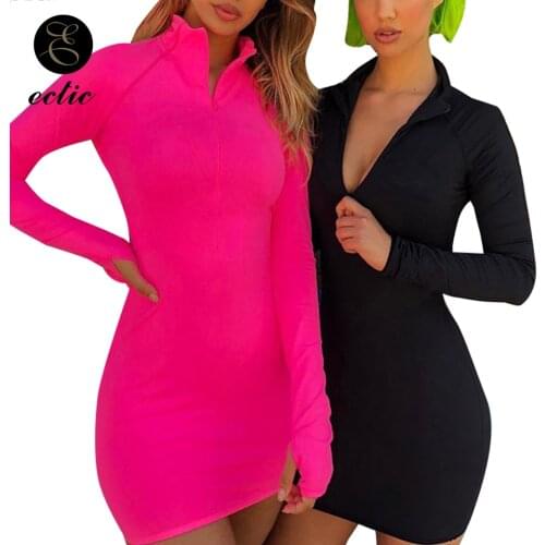 Tight Turtleneck Bodycon Dress Robe Zipper Femme Ete 2021 Neon Green Fluorescent Dress Thumb Hole Sukienka Sport Dress For Women