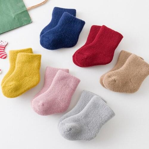 Autumn Winter Warm Solid Color Plush Baby Sock Terry Kid Toddler Home Floor Sock Cute Soft Thick Newborn Girl Boy Sleep Sock