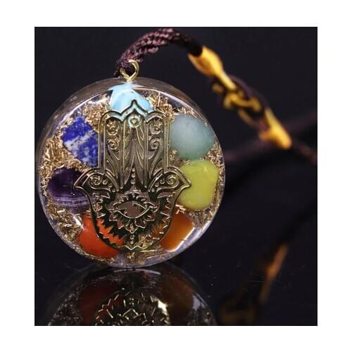 Hand Of Fatifa Orgonite Necklace Energy Stone Chakra Pendant Healing Reiki Yoga Meditation Jewelry Gift