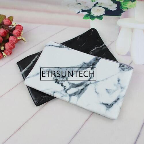 50pcs Fashion Marble Pattern Pencil Pen Case Bag Cosmetic Makeup Zipper Storage Bag Purse For Women Girl