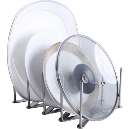 New Kitchen Utensil Organizer Stainless Steel Spoon Holder Storage Rack Pot Lid Plate Holder Rack 4 Sectional Adjustable