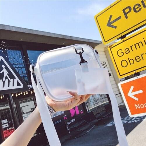 Causual PVC Transparent Clear Shoulder Bag Female Durable Crossbody with Card Holder Wide Straps Flap Phone Bag Bolsa Feminina