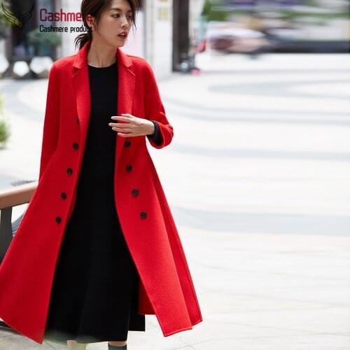 Wool coat women long cashmere coat women winter water ripple coat women red coat temperament coat women white coat 8772