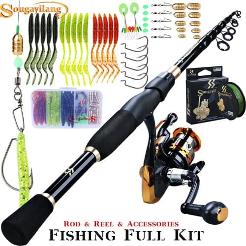 Sougayilang Fishing Rod Full Kit Telescopic Spinning Rod and Spinning Reel and Braided Fishing Line Lure Fishing Tool Set