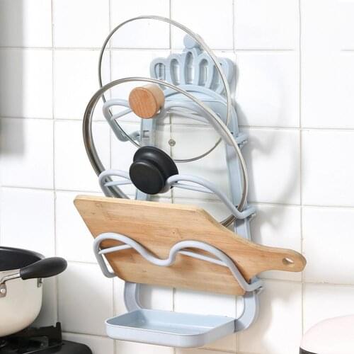 Drying Pan Pot Rack Space Saving Wall Mounted Plastic Anti-fall Multi-layer Pots Lid Stand Organizer Shelf Kitchen Accessories